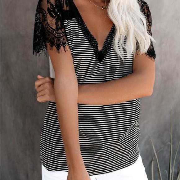 Trina Black & White Lace Top - Picture 3 of 5